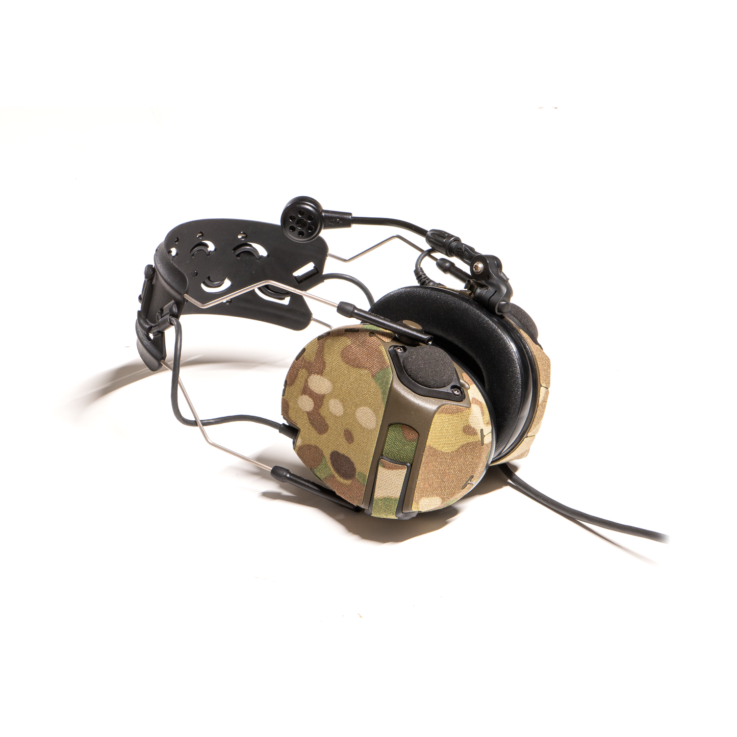 3M PELTOR COMTAC VII / VIII headset with Multicam K.wrap mil‑spec Cordura camo and 3M adhesive for IR resistance & concealment
