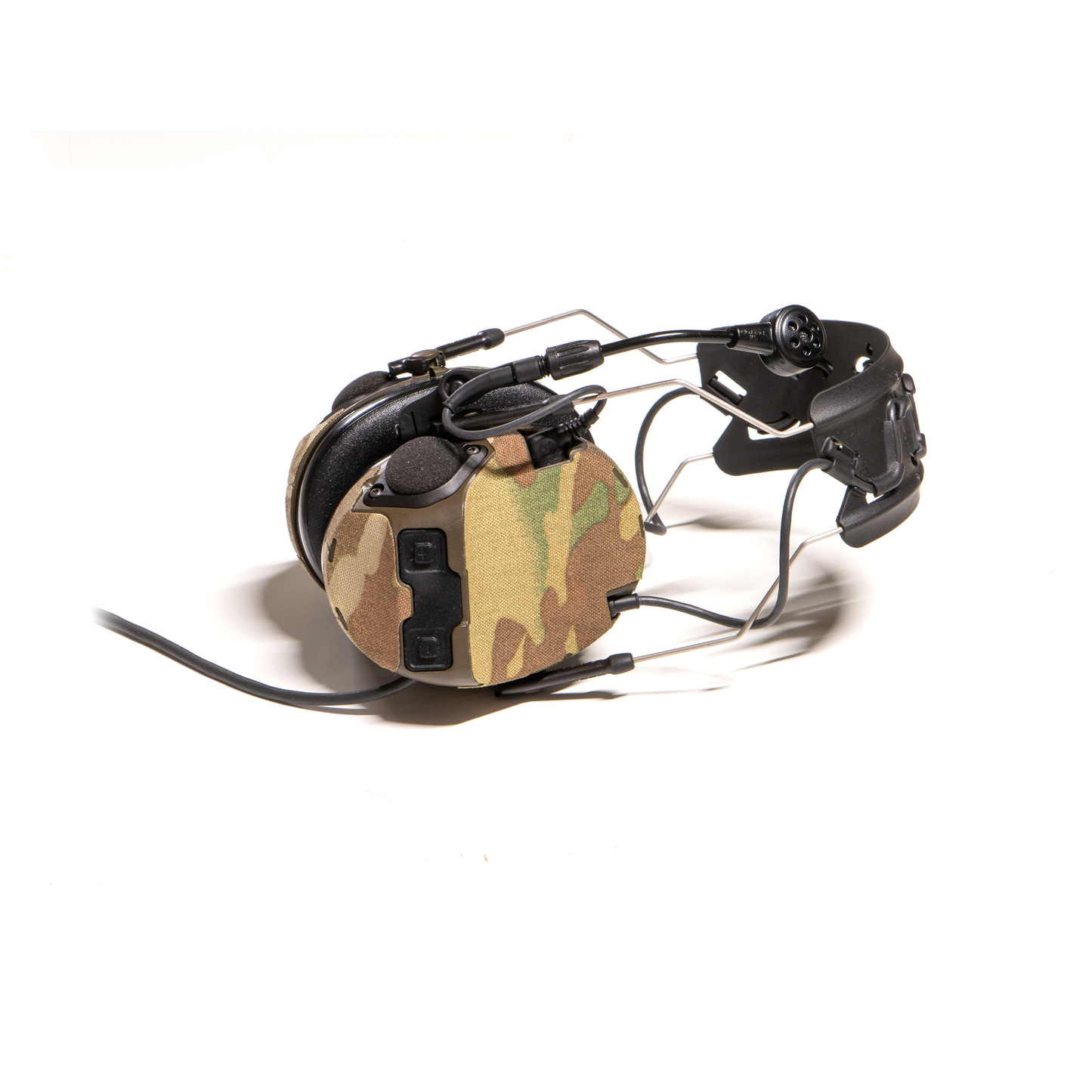 3M PELTOR COMTAC VII / VIII headset with Multicam K.wrap mil‑spec Cordura camo and 3M adhesive for IR resistance & concealment