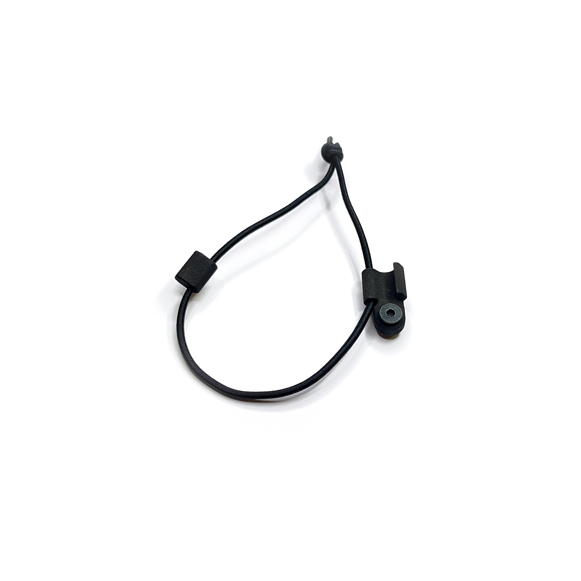 A black bungee cord sling system designed to be mounted on a M-LOK rail for stowing and deploying a sling.