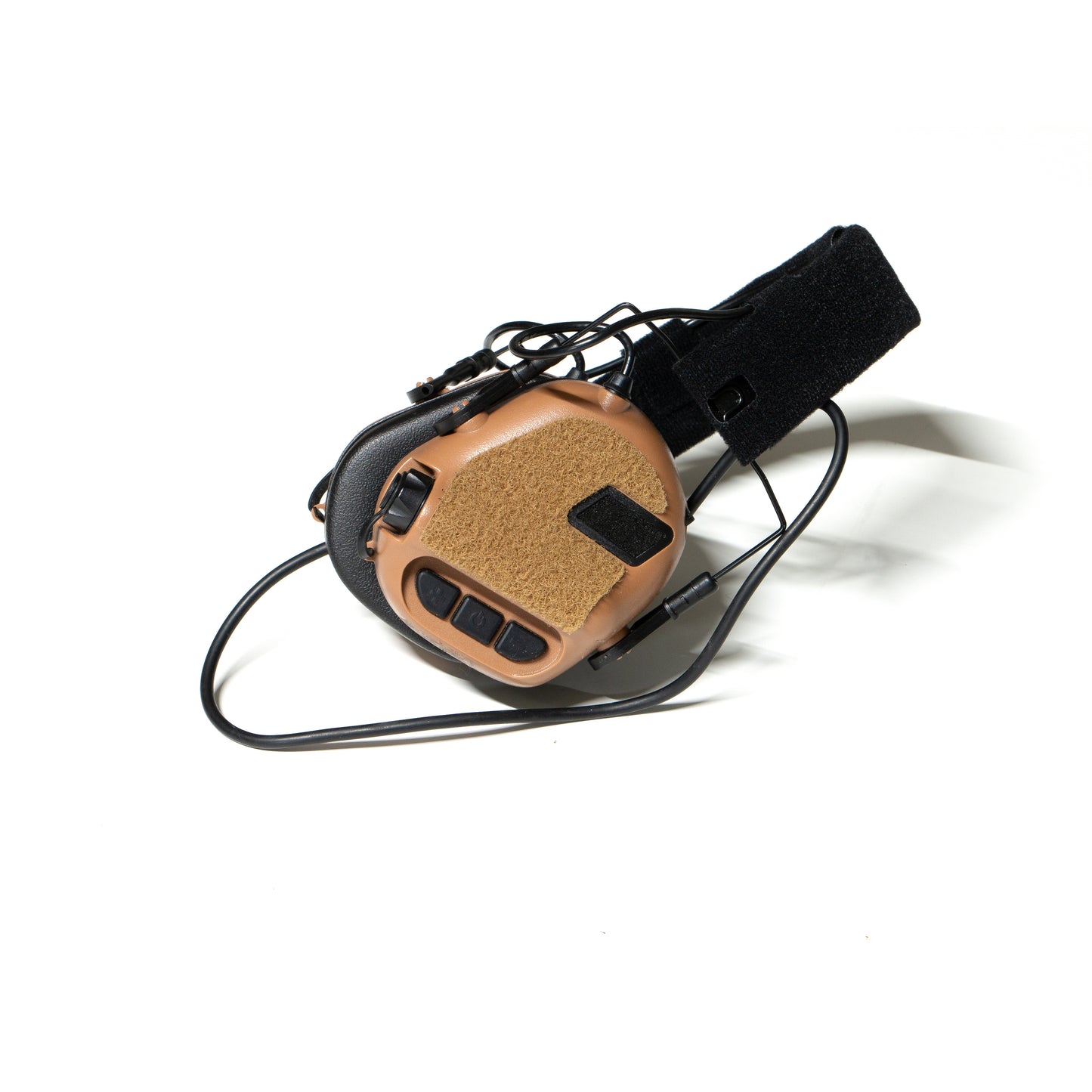 Earmor M31/M32 headset with coyote K.fluffs - Velcro loop cutouts, Mil‑Spec Cordura & 3M adhesive