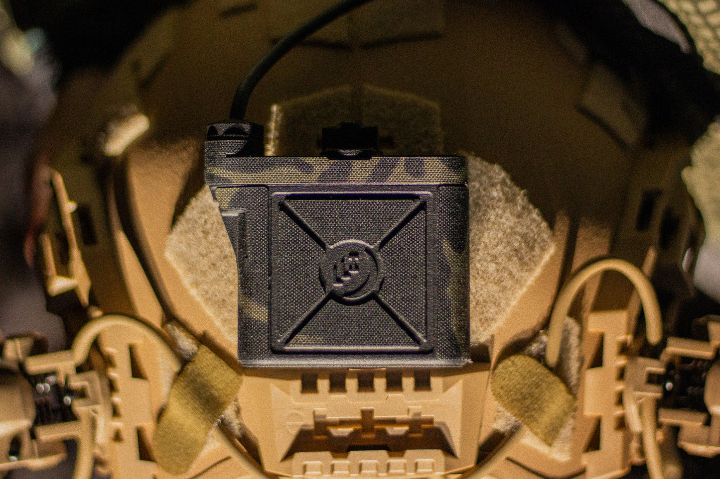 LLUL-21 night vision device battery pack with Multicam Black K.wrap mil‑spec Cordura camo and 3M adhesive for IR resistance & concealment