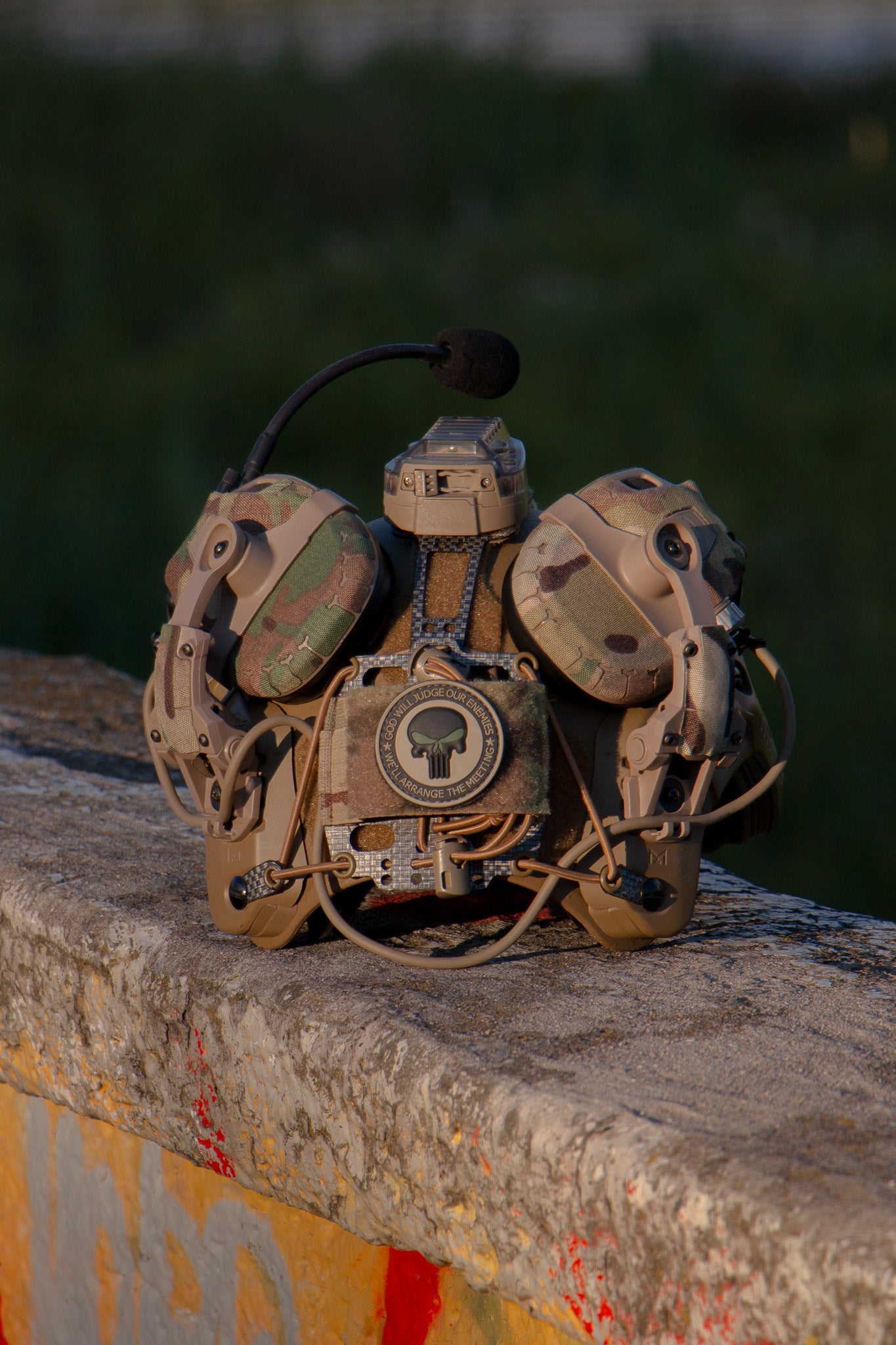 OpsCore AMP headset with Multicam K.wrap mil‑spec Cordura camo and 3M adhesive for IR resistance & concealment