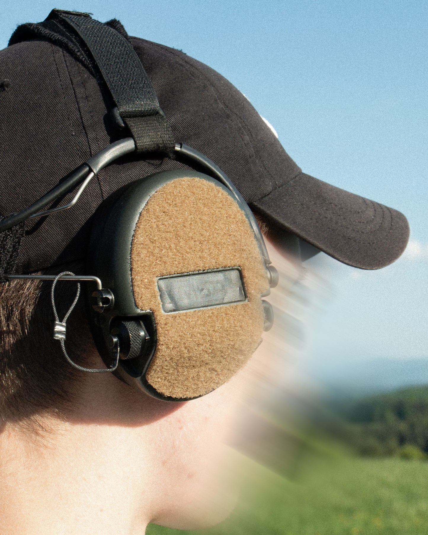 Sordin Supreme headset with coyote K.fluffs - Velcro loop cutouts, Mil‑Spec Cordura & 3M adhesive