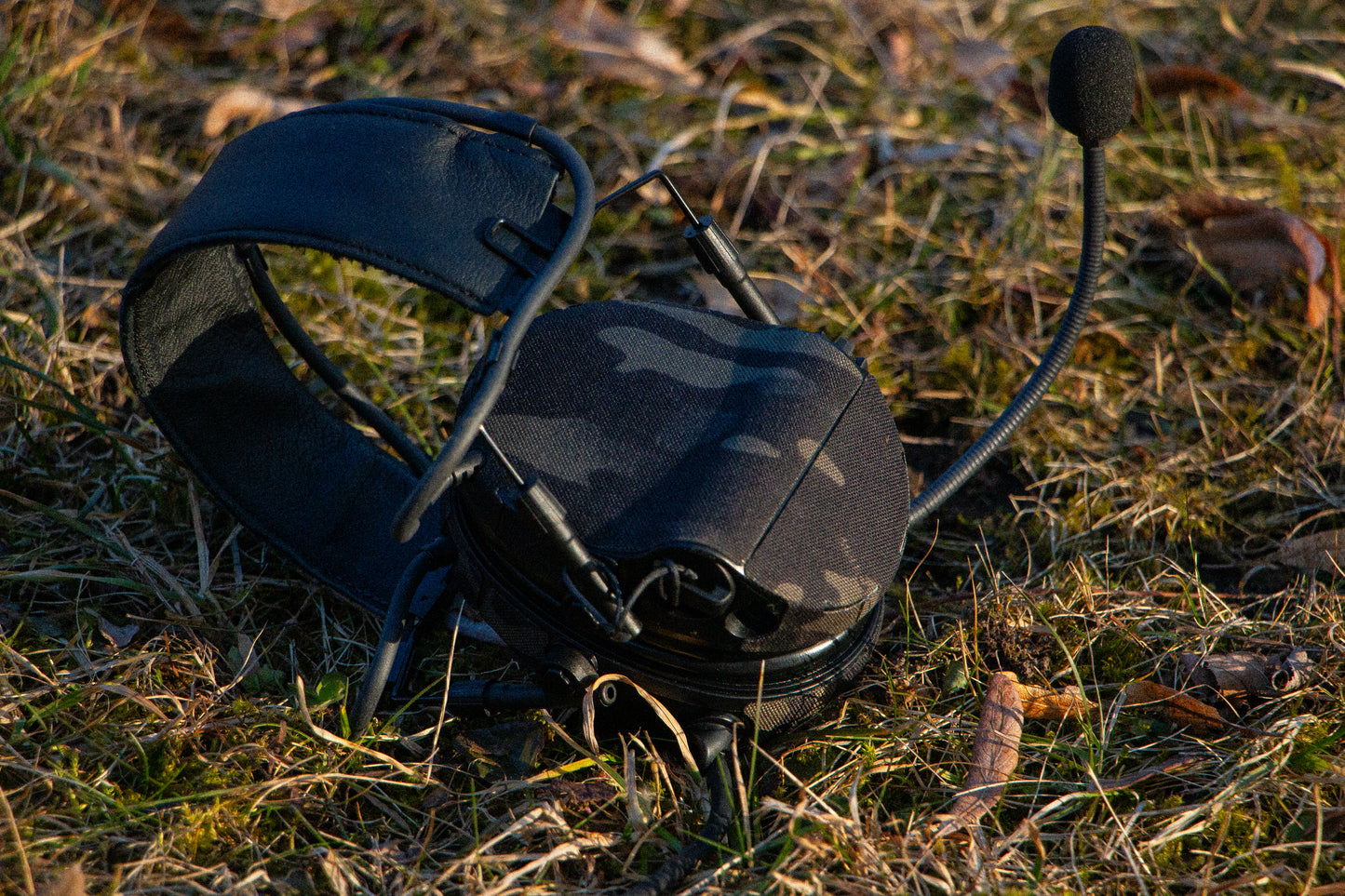 Sordin T2 headset with Multicam Black K.wrap mil‑spec Cordura camo and 3M adhesive for IR resistance & concealment