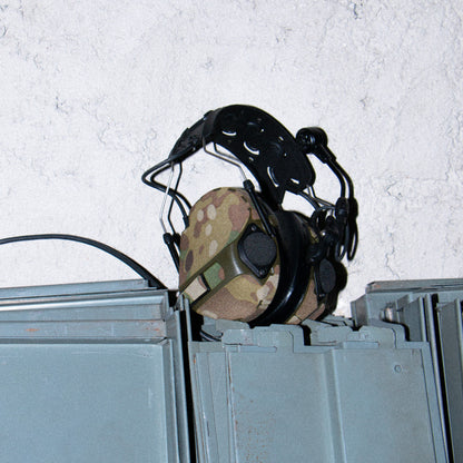 3M PELTOR COMTAC VII / VIII headset with Multicam K.wrap mil‑spec Cordura camo and 3M adhesive for IR resistance & concealment