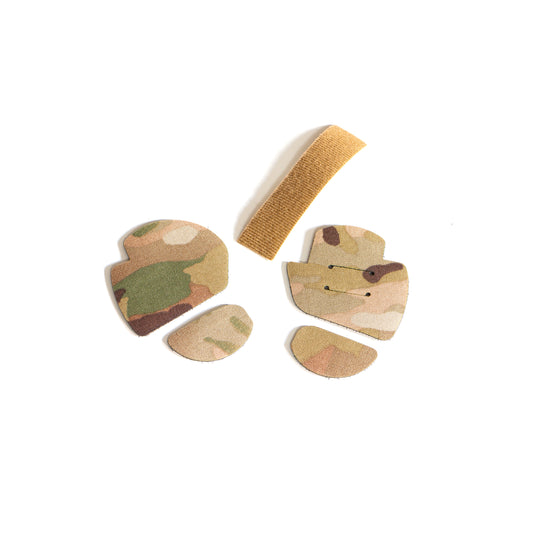 3M PELTOR COMTAC VII / VIII PATCH headset with K.fluff PATCH Velcro hook cutouts, Multicam Mil‑Spec Cordura camo & 3M adhesive for cable management, IR resistance & concealment
