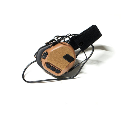 Earmor M31/M32 headset with coyote K.fluffs - Velcro loop cutouts, Mil‑Spec Cordura & 3M adhesive 