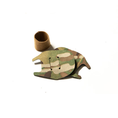OpsCore AMP with K.fluff PATCH Velcro hook cutouts, Multicam Mil‑Spec Cordura camo & 3M adhesive for cable management, IR resistance & concealment