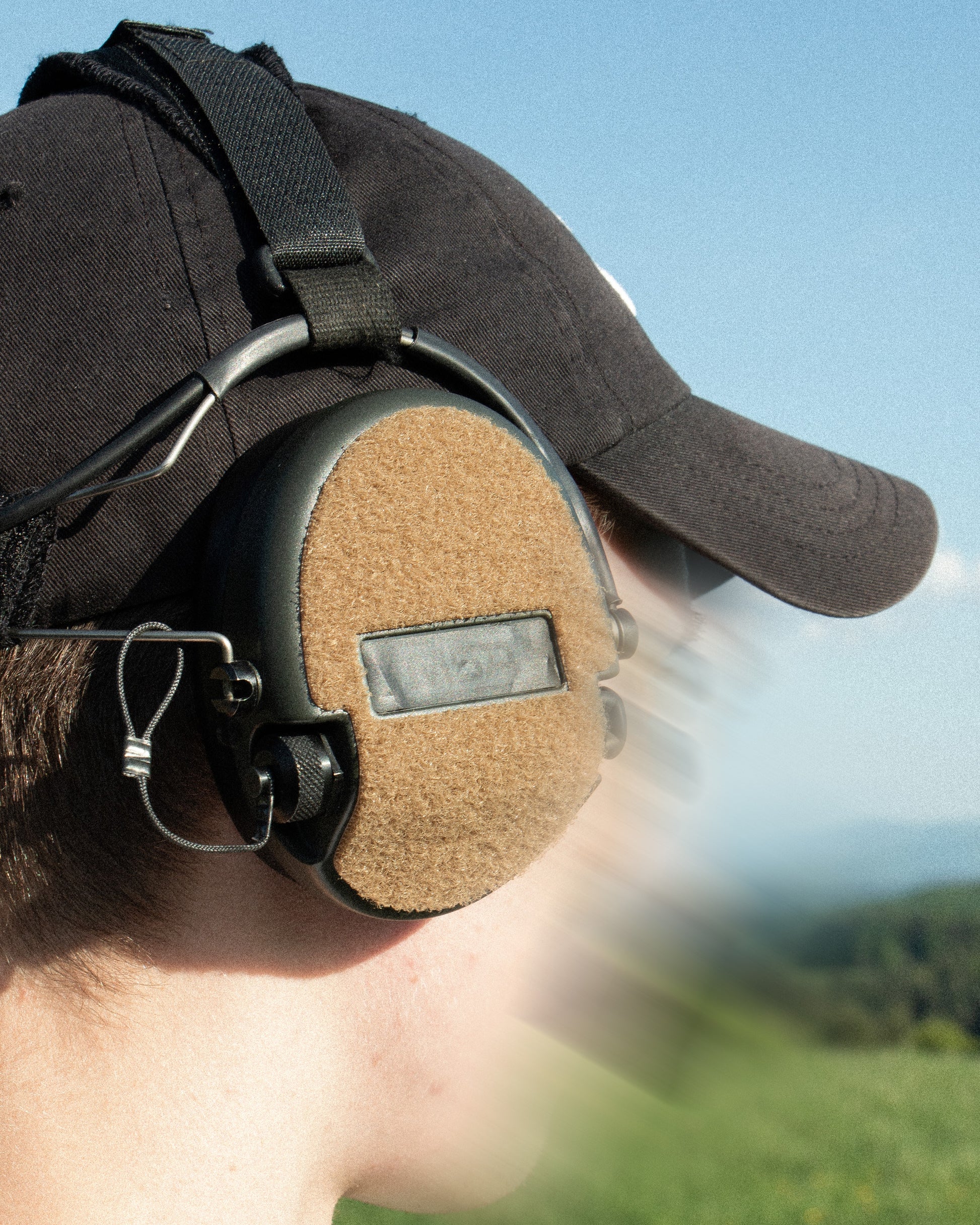 Sordin Supreme headset with coyote K.fluffs - Velcro loop cutouts, Mil‑Spec Cordura & 3M adhesive 